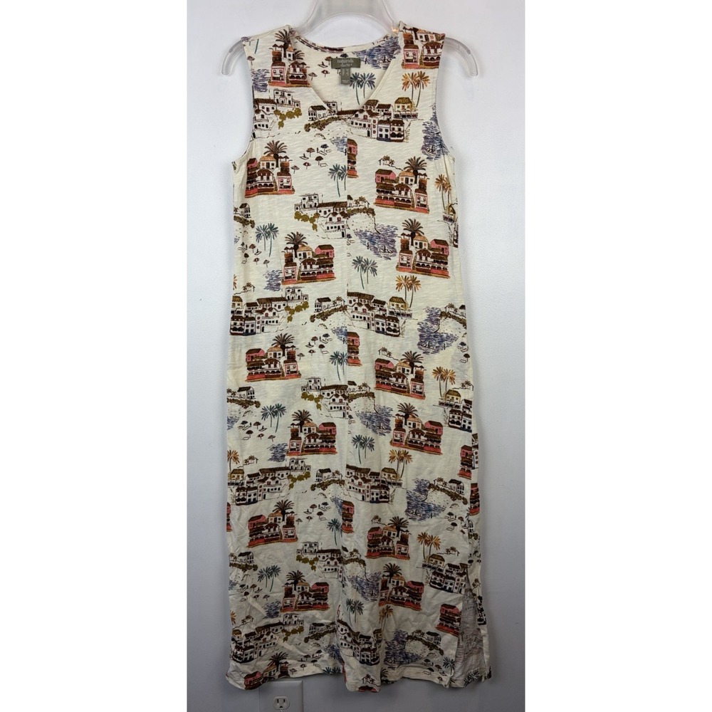 Naturals D&Co Maxi Dress XS Sleeveless Beach Print Linen Cotton Beach Resort